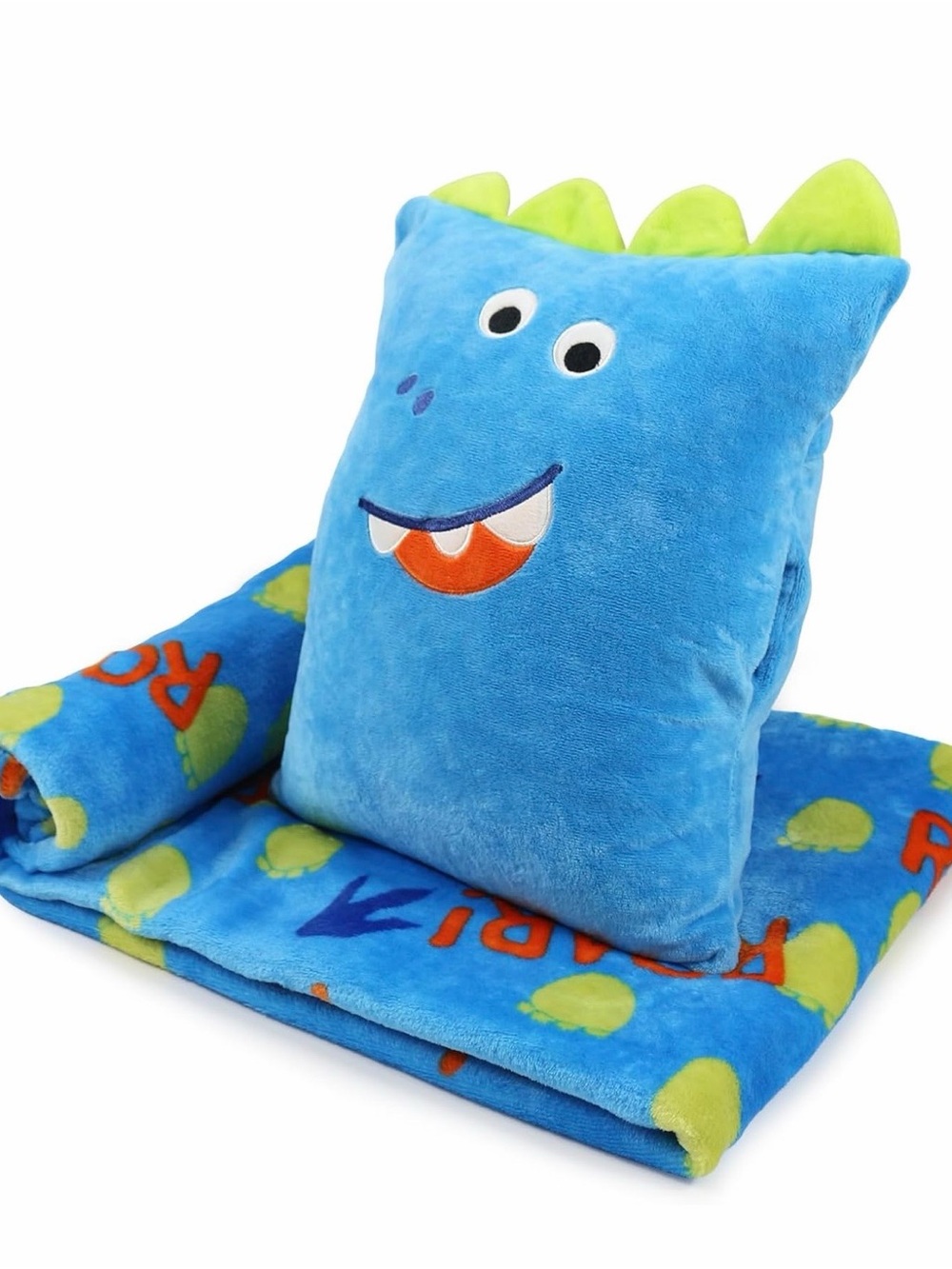 Plush Blue Dinosaur Kids Pillow and Blanket Set